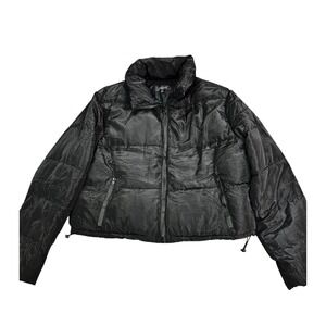 Black Puffer Jacket Hujoin Sz US 1XL Full Zip Drawstring Cropped Quilted Coat